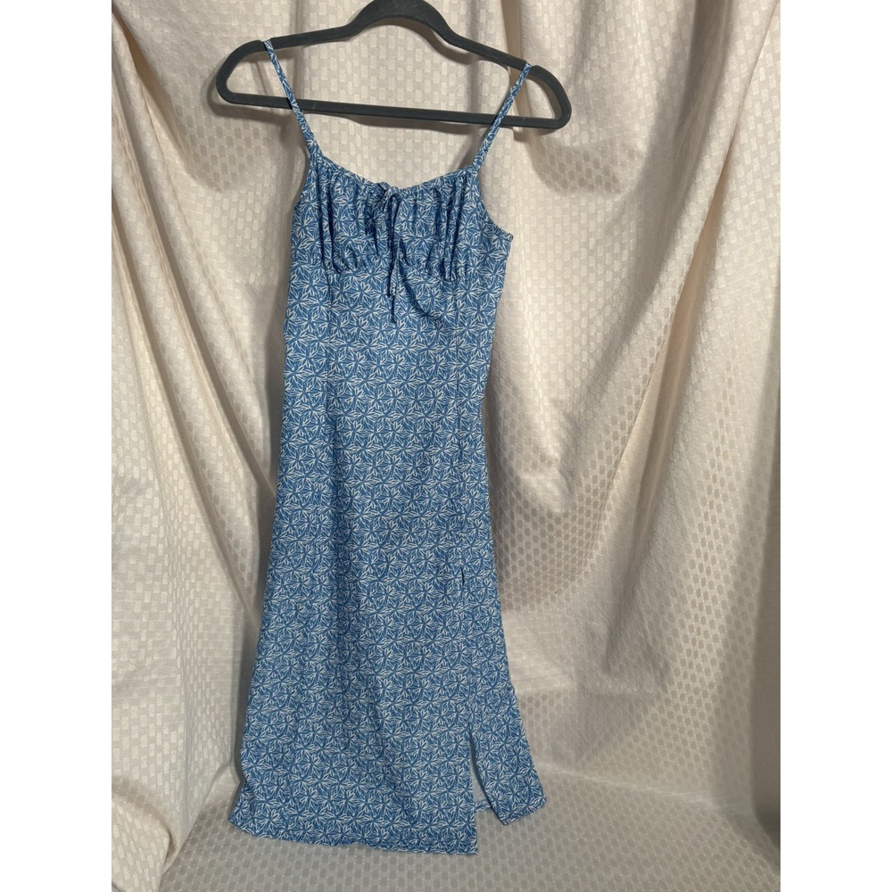 Joress Women's Blue/White Floral Midi Sundress Square Neck XS